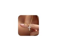 JeweBella Silver Cross Necklace for Women 14K Gold Plated Dainty Cubic Zirconia Cross Pendant Necklaces Chain Necklace Crucifix Necklace for Women Girls Jewelry Gifts RoseGold/Gold/Silver 40+5CM