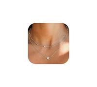 JeweBella Silver Gold Layered Necklaces for Women Heart Necklace 40+5CM | 14K Gold Plated Dainty Heart Pendant Necklaces,Chain Necklace for Women Girls,Jewelry Gifts