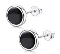 JeweBella Sterling Silver Round Black Paint Stud Earrings for Men Women 925 Sterling Silver Post Hypoallergenic Classic Round Black Piercings Earrings 3/6/8MM