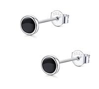JeweBella Sterling Silver Round Black Paint Stud Earrings for Men Women 925 Sterling Silver Post Hypoallergenic Classic Round Black Piercings Earrings 3/6/8MM