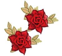 JEWEDECO 1 Pair Red Flower Patches Sew on Embroidered Fabric Patches for Clothes, Practical and Easy to Use Polyester Yarn Appliques, for Bags and T-Shirts Decoration