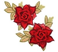 JEWEDECO 1 Pair Sew on Patch Flower Patches for Holes Jean Jacket Red Polyester Yarn Easy to Use Classy Elegant Design for Coat T-Shirt Decoration