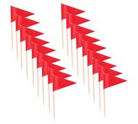 JEWEDECO 100pcs Red Triangle Toothpick Flags with Sticks Foodgrade Mini Cake Picks for Cheese Cupcakes Fruit Party Decorations and Appetizers