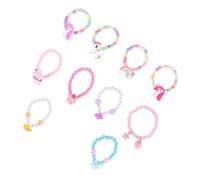 JEWEDECO 10Pcs Bead String Bracelets Mixed Colors Unicorn Rainbow Ice Cream Rose Pendants Cartoon Style Safe Non-toxic Wrist Chains for Boys