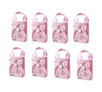 JEWEDECO 12pcs Pink Mini Tote Candy Bags with Handles, Kraft Paper Shower Paper Boxes Featuring Sweet Shoes and Stroller Prints, for Boys Birthday Party Favors and Day