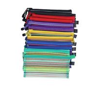 JEWEDECO 12pcs Travel Toiletry Bag Canvas Pencil Pouch Zipper Mesh Makeup Organizer for Students Office School Supplies Christmas