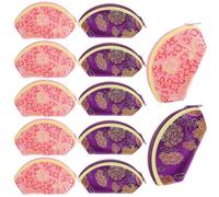 JEWEDECO 12pcs Vintage Chinese Style Coin Purses, Cloth Material Coin Bags with Key Holder Function, for Daily Use and Work to Keep Things Safe Color