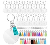 JEWEDECO 160pcs Acrylic Keychain Blanks Set Round Discs, Assorted Colour Tassels and Jump Rings, Decorative Portable Key Accessories for DIY Crafts and Backpack Decor