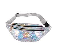 JEWEDECO 1pc Pu Crossbody Bag Sequin Design Stylish Waist Pack for Women for Silver Grey Fanny Pack for Travel and Outdoor Activities