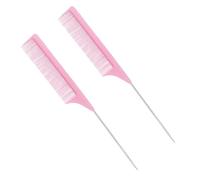 JEWEDECO 2 Pcs Carbon Fiber Comb Hairdressing Comb Anti-slip Comfortable Handle Pink Plastic Stainless Steel Barber Cosmetic Supply Kits