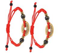 JEWEDECO 2 Pcs Red Rope Bracelet Chinese Coin Bracelet for Women Lucky String Jewelry Adjustable for Fashion