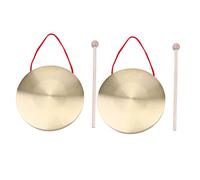 JEWEDECO 2 Sets Hand Gong Traditional Chinese Opera Percussion Instruments with Wooden Mallet and Hanging Sling for Coordination and Family Fun
