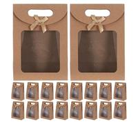 JEWEDECO 20pcs Stand up Bag with Windowed Bakery Bags Light Brown Kraft Paper with Viewing Window Ribbon Detail Bow Elegant Chic for Special Occasion Festive Giftgiving