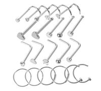 JEWEDECO 21 pcs Stainless Steel Nose Rings for Women Hypoallergenic Nose Piercing Jewelry Bulk Includes Studs and Hoops Comfortable Polished Design for Parties and Everyday Wear