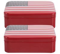 JEWEDECO 2pcs American Flag Memorial Keepsake Storage Boxes with Lid, Rectangular Tinplate Metal Portable Preservation Cases for Jewelry and Collectibles, for Veterans and Independence Day