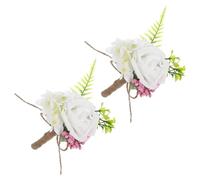 JEWEDECO 2pcs Artificial Pe Rose Corsage Set, White Emulation Rose Brooch for Wedding Bride Groom Boutonniere, Banquet Lapel Pin Decoration for Business Ceremony