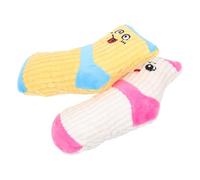 JEWEDECO 2pcs Bite-resistant Plush Dog with Squeaker, Cute Cartoon Expression Socks, Sturdy Puppy Chew for Indoor Training and Teething, White Pink Blue Yellow
