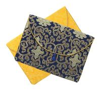 JEWEDECO 2Pcs Brocade Buddhist Scriptures Pouch Set, Small Embroidery Cloth Storage Bags with Blue Floral and Yellow Dragon Patterns, Creative Temple Supply for Bible and Jewelry Storage