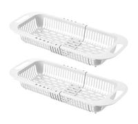 JEWEDECO 2pcs Extendable Drain Basket Colanders for Kitchen Sink, Retractable White Pp Food Strainer Basket for Fruits and Vegetables