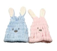JEWEDECO 2pcs Hair Drying Cap for Hair with Rabbit Ear Design, Quick Drying and Comfortable Texture, Made of Polyester Cotton, Suitable for Bathing and Journey, Includes Sky Blue and Pink