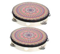 JEWEDECO 2pcs Handheld Wooden Tambourine Drum Rhythm Dynamics Instrument for Performance and Dance Comfortable Grip for Beginners and Professionals