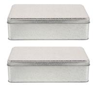 JEWEDECO 2pcs Rectangular Tinplate Metal Boxes with Lids, Compact and Portable Silver Storage Containers for Mints and Small Treasures, for Office and Travel Use