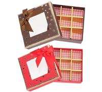 JEWEDECO 2pcs Red and Black Paper Wedding Candy Boxes with 9 Separate Square Grids, Square Shape Chocolate and Jewelry Favor Boxes for Thanksgivings and Halloweens