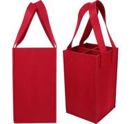 JEWEDECO 2pcs Red Wine Felt Tote Bag 4-Bottle Divided Wine Carrier Reusable for Holiday
