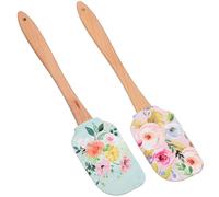 JEWEDECO 2pcs Silicone Baking Spatulas Kitchen Scraper Spatula 9.4x2.7x1.1inch Beech Wood Handle Non-Sticky Easy to Clean Baking Tools for Homes and Bakeries