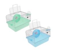 JEWEDECO 2pcs Small Animal Transport Cage with Handle Compact Hamster Carrier for Travel Includes Exercise Wheel and Water Bottle Open-design Pet Cage for Hamsters Mice and Dwarf Rodents