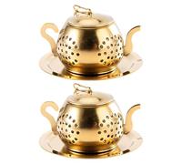 JEWEDECO 2pcs Stainless Steel Loose Leaf Tea Strainer with Drip Tray and Chain Hook Mini Teapot Shape Mesh Infuser for Coffee and Tea Easy to Clean or Kitchen