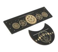 JEWEDECO 2pcs Wooden Tarot Card Display Stand Moon Rectangular Design Tabletop Holder for Divination Meditation and Tarot Card Organization