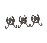 JEWEDECO 3 Pieces Cast Iron Horse Head Hoof Double Wall Hooks 12.3×12cm Multi-Function Metal Coat Hooks for Home and Garden Storage Organizer