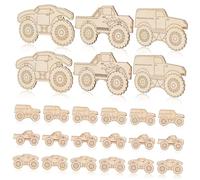 JEWEDECO 30pcs Unfinished Wooden Monster Truck Decorations Wood Cutouts for Crafts Wooden Car Shapes to Paint for Birthday Party Decorations and Boys and Girls Crafts