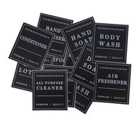 JEWEDECO 36pcs Waterproof Bathroom Labels for Glass Soap and Shampoo Bottles, Self-Adhesive Black Stickers 70x80mm for Shower Dispensers and Travel Toiletry Containers