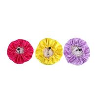 JEWEDECO 3pcs Adjustable Satin Sleeping Hats, Breathable and Lightweight Double Layer Hair Caps, Assorted Colours Yellow Purple Rose Red, Comfortable Night Sleeping Cap