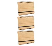 JEWEDECO 3pcs Bamboo Cover Notebooks Set - Lined Spiral Notepad with Pen, 70 Pages Paper Journals for Office, University Study, and School Supplies