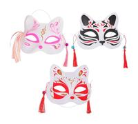 JEWEDECO 3pcs Hand-painted Japanese Half Face Cat and Fox Mask for Cosplay Party Masquerade Soft Comfortable Plastic Animal Shape Masks for Adults and Creative Role Playing Accessory
