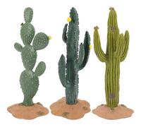 JEWEDECO 3Pcs Miniature Cactus Figurines Set - Tropical Desert Green Artificial Plants Decoration Tiny Yellow Flower, Round Petal Grass Green Cactus for Home Office Tabletop