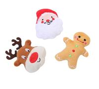 JEWEDECO 3pcs Pet Chew Plush Teeth Cleaning Safe Plush Cotton Catnip Traditional Christmas Patterns Party for Cats Puppies Assorted style