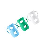 JEWEDECO 3pcs Silicone Bottle Handles with Anti-Breakage Sleeves for Glass Bottles Ergonomic Non-Slip Nursery Feeding Covers with Dual Handles in Blue White Green