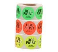 JEWEDECO 3rolls Use First Adhesive Food Labels of Inventory Control Stickers for Restaurants Schools Kitchens Bright Colors Fluorescent Red Green Yellow Organize Reduce Waste