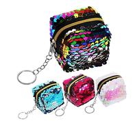 JEWEDECO 4Pcs Colorful Sequin Mini Coin Purses for Travel and Party Portable Change Bags with Zipper Closure Small Wallets in Green Pink Rose Red and Compact Organizer for Coins and Small