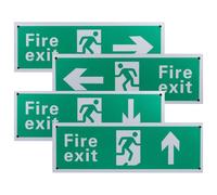 JEWEDECO 4pcs Fire Exit Indicator Signs with Adhesive Backing, Sturdy Aluminum Alloy Material, Resistant to Damage, and Visible Guidance for Emergency Floor and Wall Mounting