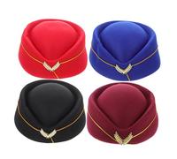 JEWEDECO 4pcs Flight Attendant Beret Hats Lightweight Compact Airline Stewardess Costume Accessories for Women Travel Party Stage Performances