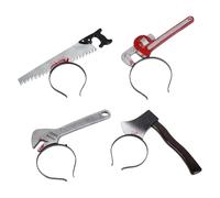 JEWEDECO 4pcs Halloween Headband Set with Silver Plastic Axe and Wrench Props, Comfortable to Wear, for Creating a Horror Atmosphere at Halloween and Costume Parties