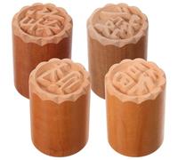 JEWEDECO 4pcs Pastry Stamp Wooden Stamps for Crafting Moon Cake Stamper Cookie Press Stamper for Baking Cookies and Moon Cakes