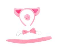 JEWEDECO 4pcs Pig Cosplay Set Animal Costume Accessories with Plush Ears Headband Nose Tail with Tape and Bowtie for Halloween Christmas Party Dress Up