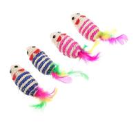 JEWEDECO 4pcs Sisal Cat Mouse Toys in Assorted Colours for Indoor Cats, Designed for Pulling and Entertainment, Kitten Teething Toys for Daily Life Play and Exercise