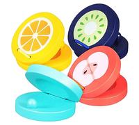 JEWEDECO 4pcs Wooden Castanets for Preschool Musical Instruments Cartoon Fruit Design Percussion Rhythm Toys for Boys and Girls for Early Education and Music Talent Development